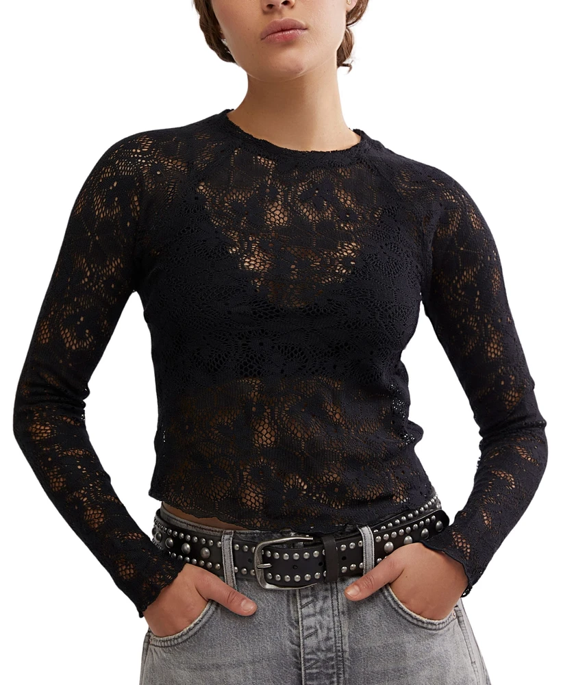 Free People Women's The Meadow Long-Sleeve Crewneck Lace Top