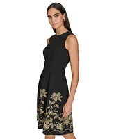 Calvin Klein Petite Embroidered-Skirt Fit & Flare Dress