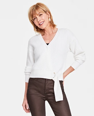 I.n.c. International Concepts Women's Buckle-Front Sweater, Created for Macy's