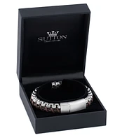 Rhona Sutton Silver Stainless Steel Contemporary Leather and Box Chain Bracelet