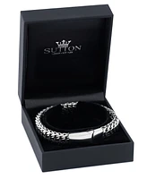 Rhona Sutton Silver Stainless Steel Contemporary Threaded Leather and Chain Bracelet