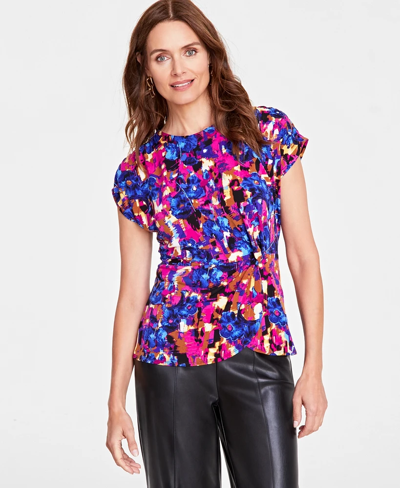 I.n.c. International Concepts Women's Printed Side-Gathered Top, Created for Macy's