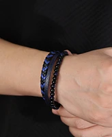 Rhona Sutton Blue Tigers Eye Weaved Leather Stainless Steel Bracelet