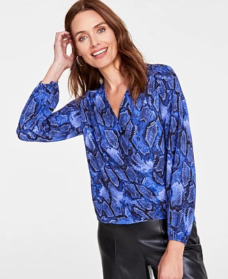 I.n.c. International Concepts Women's Printed Surplice Wrap Blouse, Created for Macy's