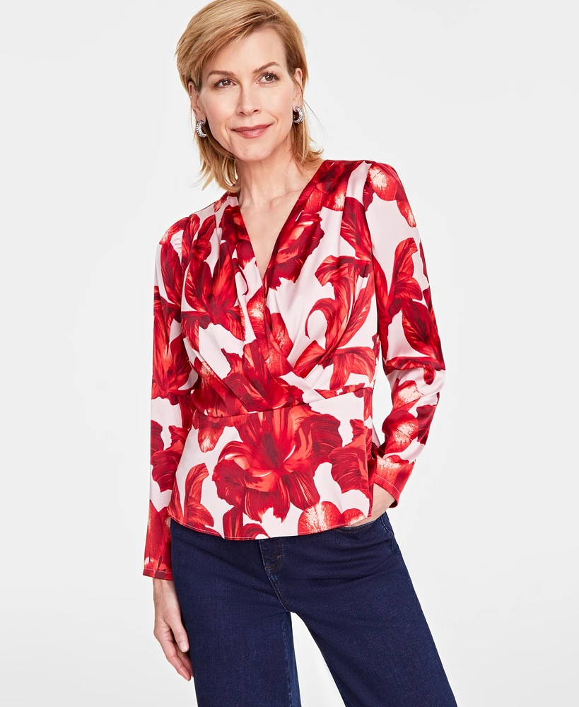 I.n.c. International Concepts Women's Printed Surplice-Neck Top, Created for Macy's