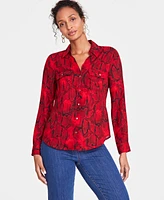 I.n.c. International Concepts Women's Printed Long-Sleeve Utility Blouse, Created for Macy's