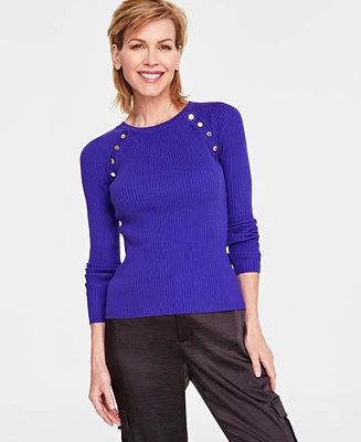 I.n.c. International Concepts Women's Button-Shoulder Raglan-Sleeve Sweater