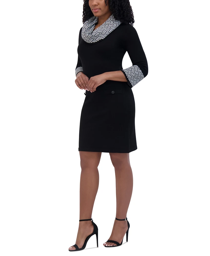 Jessica Howard Women's Cowl-Neck Contrast-Trim Sweater Dress