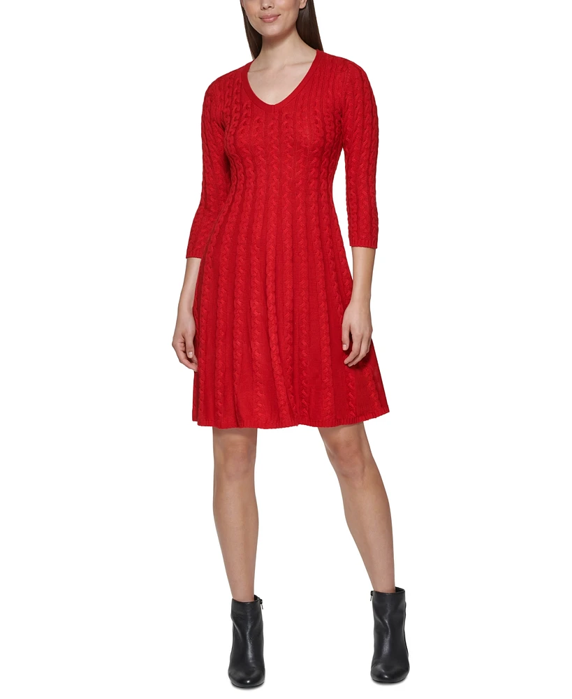 Jessica Howard Women's Mock Neck Cable-Knit Sweater Dress