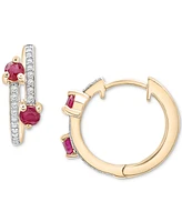 Ruby (1/3 ct. t.w.) & Diamond (1/10 ct. t.w.) Bypass Small Hoop Earrings in 14k Gold-Plated Sterling Silver, 0.5"