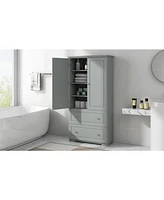 Slickblue Wide Grey Bathroom Storage Cabinet – Freestanding Mdf with Painted Finish, Two Drawers & Adjustable Shelf