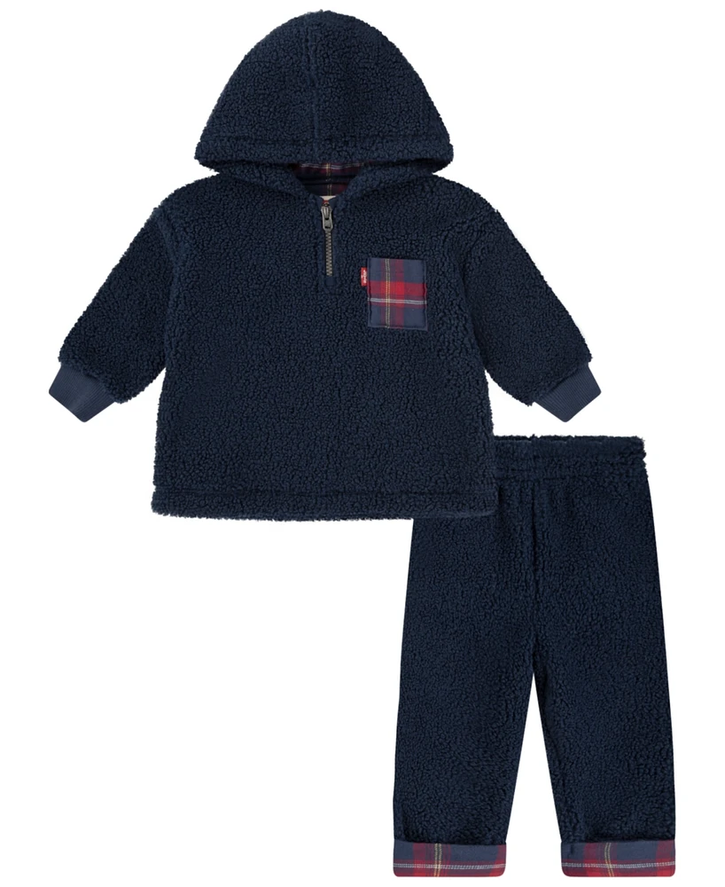 Levi's Baby Boys Zip Sherpa Pullover Hoodie and Pants, 2-Piece Set