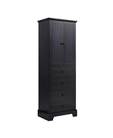 Slickblue Storage Cabinet with 2 Doors and 4 Drawers for Bathroom, Office, Adjustable Shelf