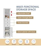 Slickblue White Tall Bathroom Cabinet – Mdf with Painted Finish, 3 Drawers & Adjustable Shelf for Efficient Storage