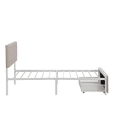 Slickblue Twin Size Metal Platform Bed with Storage Drawer for Space-Saving and Sleek Design