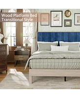 Slickblue Full Bed Frame with Wood and Upholstered Headboard