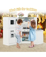 Gymax Kids Corner Kitchen Playset Wooden Pretend Play Toy with Microwave White