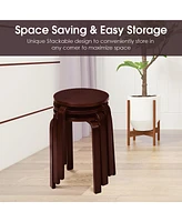 Gymax Set of 4 18" Stacking Stool Round Dining Chair Backless Wood Home Decor Brown
