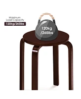 Gymax Set of 4 18" Stacking Stool Round Dining Chair Backless Wood Home Decor Brown