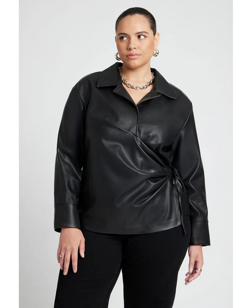 Eloquii Plus Faux Leather Wrap Top