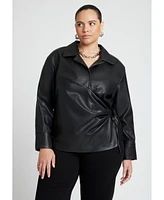 Eloquii Plus Faux Leather Wrap Top