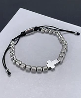 Rhona Sutton Silver Cross Beaded Rope Stainless Steel Bracelet