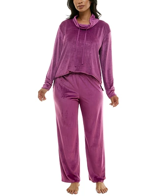 Roudelain Women's Long-Sleeve Hooded Velour Pajama Set