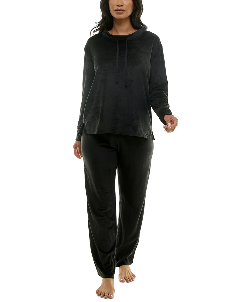 Roudelain Women's Long-Sleeve Hooded Velour Pajama Set