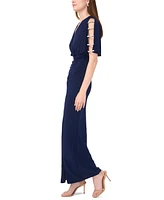 Msk Women's V-Neck Ladder-Trim Short-Sleeve Maxi Dress