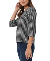 Jones New York Petite Houndstooth Jacquard 3/4-Sleeve Top