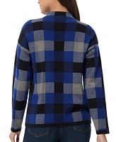 Jones New York Petite Plaid Jacquard Mock Neck Sweater