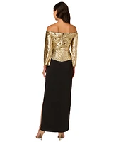 Adrianna Papell Women's Off-The-Shoulder Long-Sleeve Sheath Gown