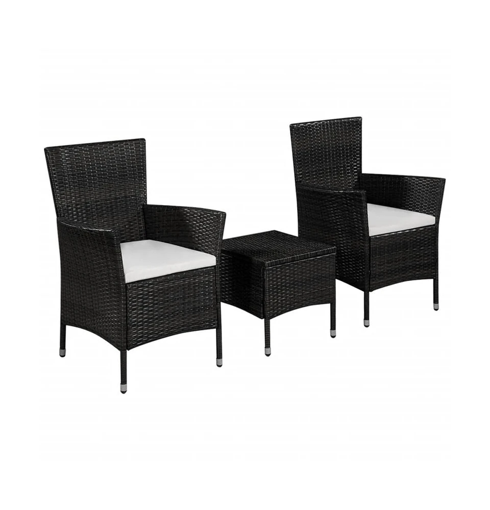 vidaXL 3 Piece Bistro Set Poly Rattan Black