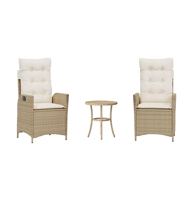vidaXL 3 Piece Bistro Set with Cushions Beige Poly Rattan