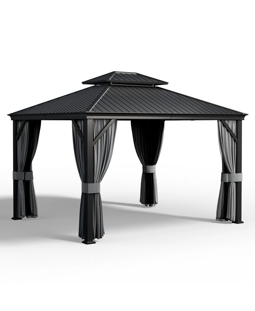 Pamapic 12 ft. x 14 Metal Hardtop Gazebo with Curtains