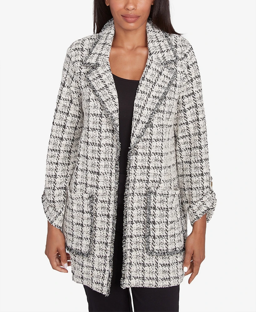 Ruby Rd. Petite Notch Collar Metallic Tweed Boucle Jacket