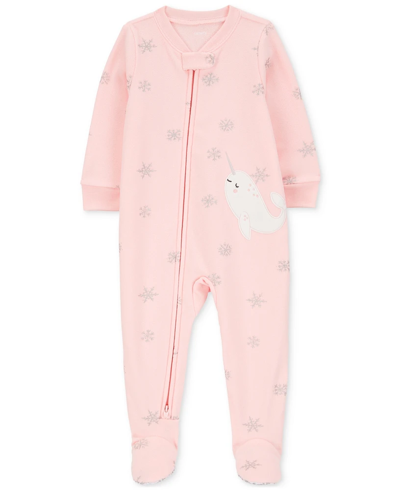 Carter's Baby Girls 1-Piece Narwhal Fleece Footed Pajamas