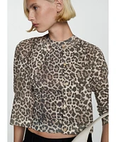 Mango Women's Leopard Knit Cardigan Sweater