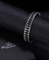 Rhona Sutton Silver Stainless Steel Statement Leather and Chain Bracelet