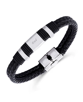 Rhona Sutton Silver Dad Twin Leather Stainless Steel Bracelet