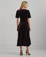 Lauren Ralph Women's Belted Velvet Flutter-Sleeve Dress