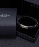 Rhona Sutton Grey Black Leather Stainless Steel Bracelet