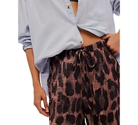 Free People Women's All Out Satin Leopard-Print Pants