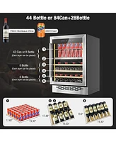 Jinjunye 24Inch Wine Cooler, Dual Zone Wine and Beverage Refrigerator, 84Can+28Bottle, Temp Control, Built