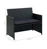 vidaXL 4 Piece Patio Lounge Set with Cushions Poly Rattan Black