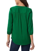 Jones New York Women's Pleated V-Neck 3/4-Sleeve Top