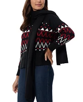 Jones New York Women's Fair Isle Crewneck Sweater & Scarf