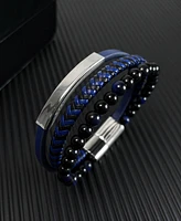 Rhona Sutton Blue Beaded Plated Leather Stainless Steel Bracelet