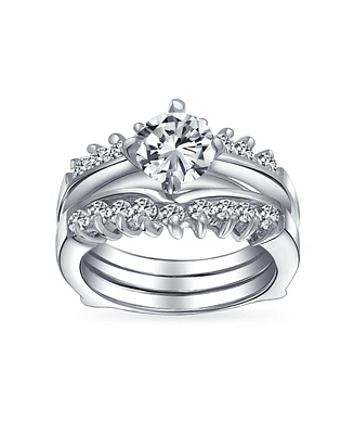 Bling Jewelry Cocktail Statement Ring: 1CT Round Solitaire Cz Band Guard Enhancer in Sterling Silver