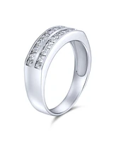 Bling Jewelry Two Row Cubic Zirconia Channel Set Princess Cut Aaa Cz Anniversary Wedding Band Ring For Women925 Sterling Silver